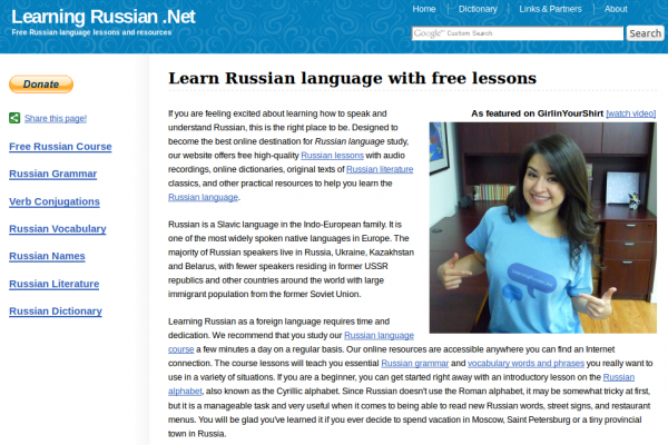 LearningRussian.Net Learning Russian Website with Beginner Lessons, Grammar Overview and Russian-English Dual-Language Texts