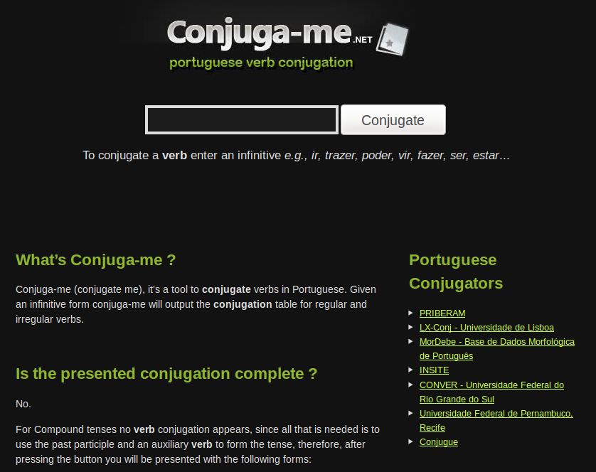 Conjuga-me.net Free Online Portuguese Verb Conjugator ...