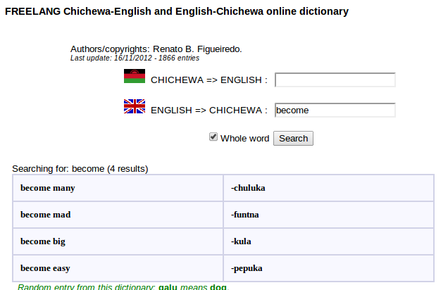 Chichewa-English-Chewa Translation 
