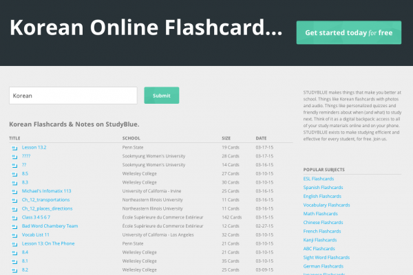 Slick Free Korean Flashcard Service with Web & Mobile Apps