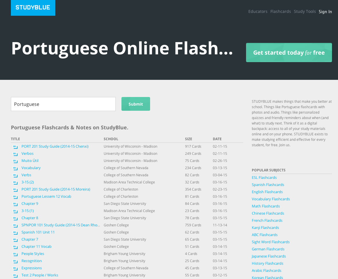 Slick Free Portuguese Flashcard Service with Web & Mobile Apps