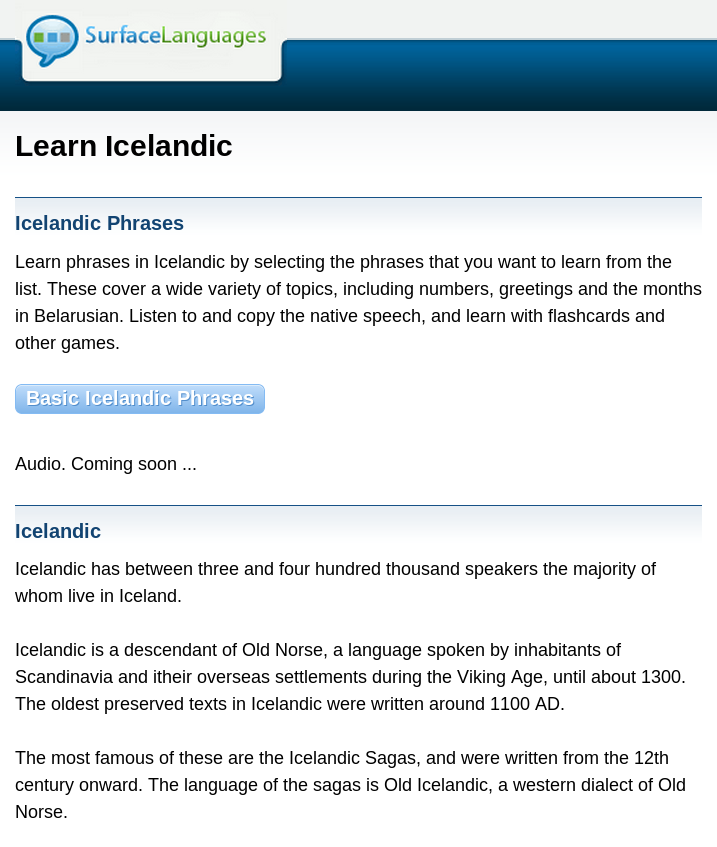 Free Icelandic Audio Phrasebook and Games to Learn Basic Icelandic for Travel and Living