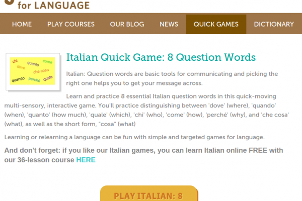 Free Online Games and Quizzes for Learning Italian with Audio and PDF Downloads plus 36-Lesson Course
