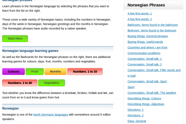Free Norwegian Audio Phrasebook, Games and Mobile Apps (Android, iOS) to Learn Basic Norwegian for Travel and Living