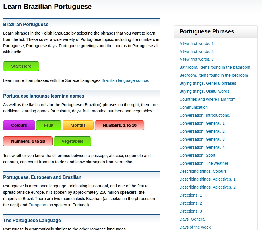 Free Brazilian Portuguese Audio Phrasebook, Games and Mobile Apps (Android, iOS) to Learn Basic Brazilian Portuguese for Travel and Living