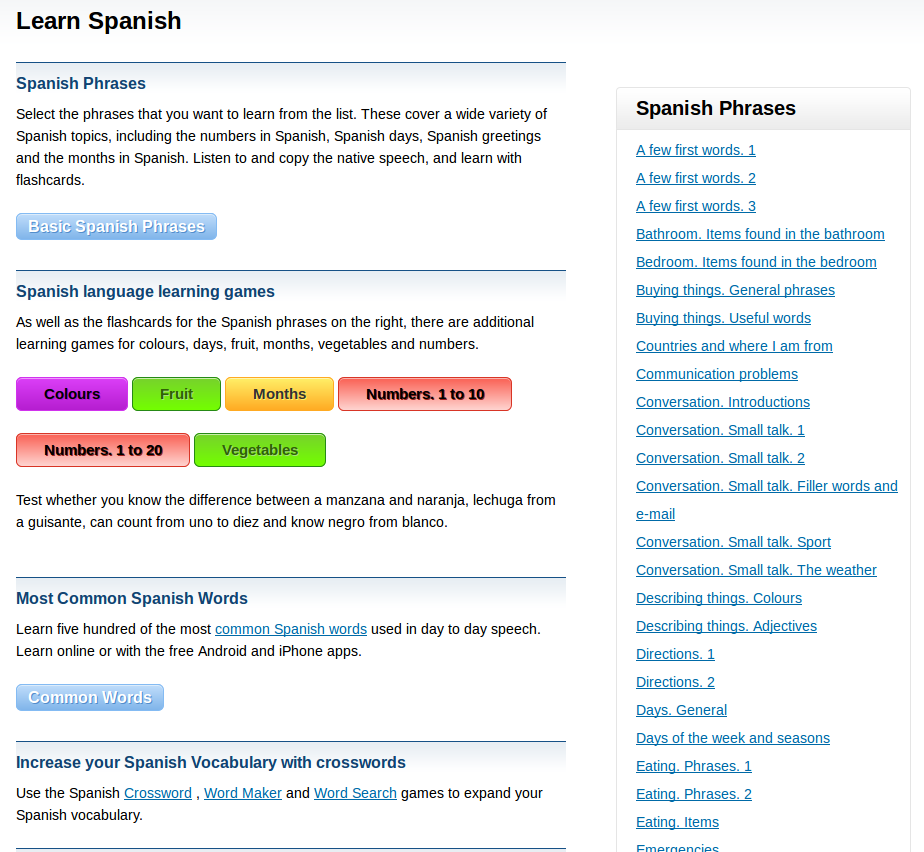 Free Spanish Audio Phrasebook, Games and Mobile Apps (Android, iOS) to Learn Basic Spanish for Travel and Living