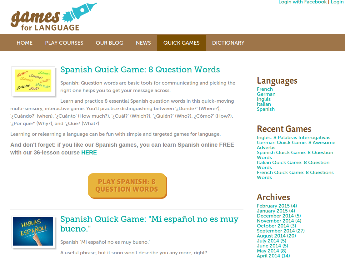 Free Online Games and Quizzes for Learning Spanish with Audio and PDF Downloads plus 36-Lesson Course Free Online Games and Quizzes for Learning Spanish with Audio and PDF Downloads plus 36-Lesson Course