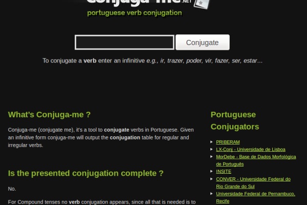 Conjuga-me.net Free Online Portuguese Verb Conjugator