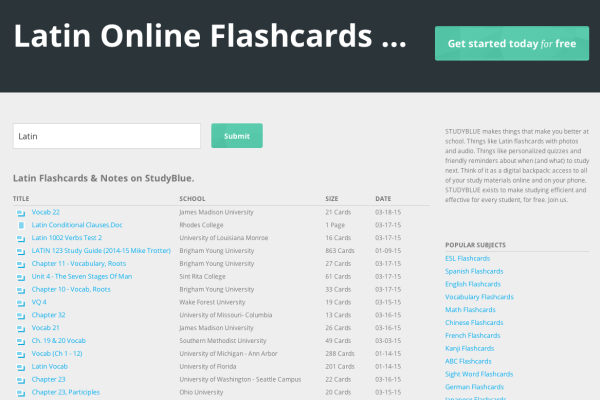 Slick Free Latin Flashcard Service with Web & Mobile Apps