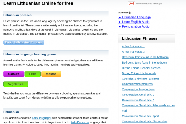Free Lithuanian Audio Phrasebook, Games and Mobile Apps (Android, iOS) to Learn Basic Lithuanian for Travel and Living